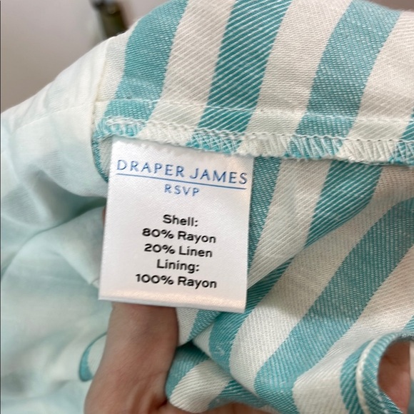 NWT Draper James Teal and White Puff Sleeve True Wrap Linen Mini Dress - Size XL - Picture 16 of 16